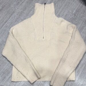 Suzy Shier Cream Ribbed Half-Zip Turtleneck Sweater
